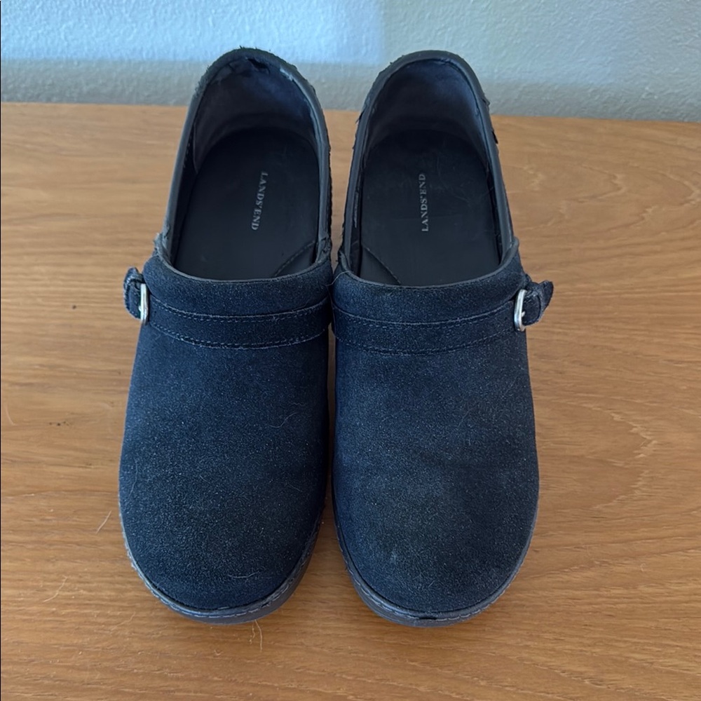 Elegant Blue Suede Clogs with Buckle